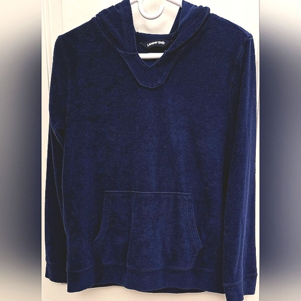 Lands' End Blue Hooded French Terry Sweatshirt, Size States Xl But Fits M